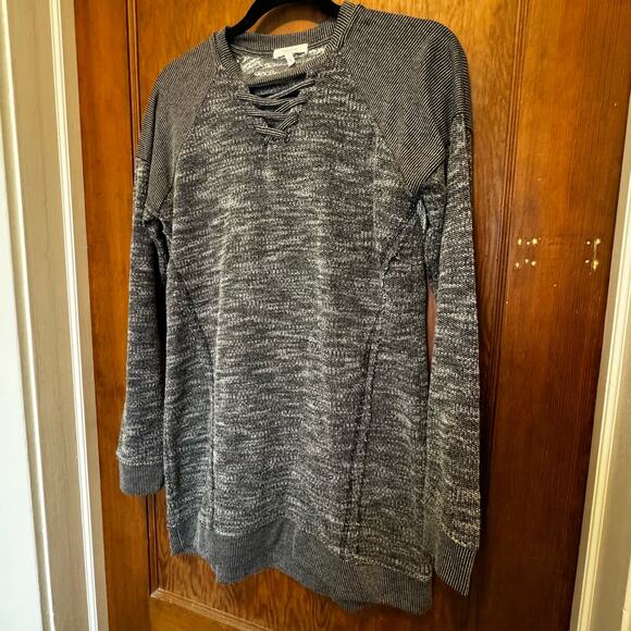 EUC Maurice's Grey Lace Up Tunic Sweater Small - Picture 3 of 9